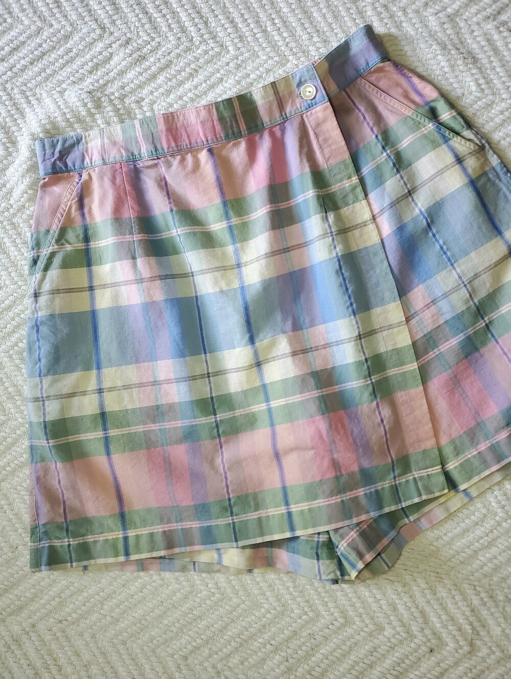 Vintage Pastel Plaid Skort, 100% Cotton, Cottagecore Preppy